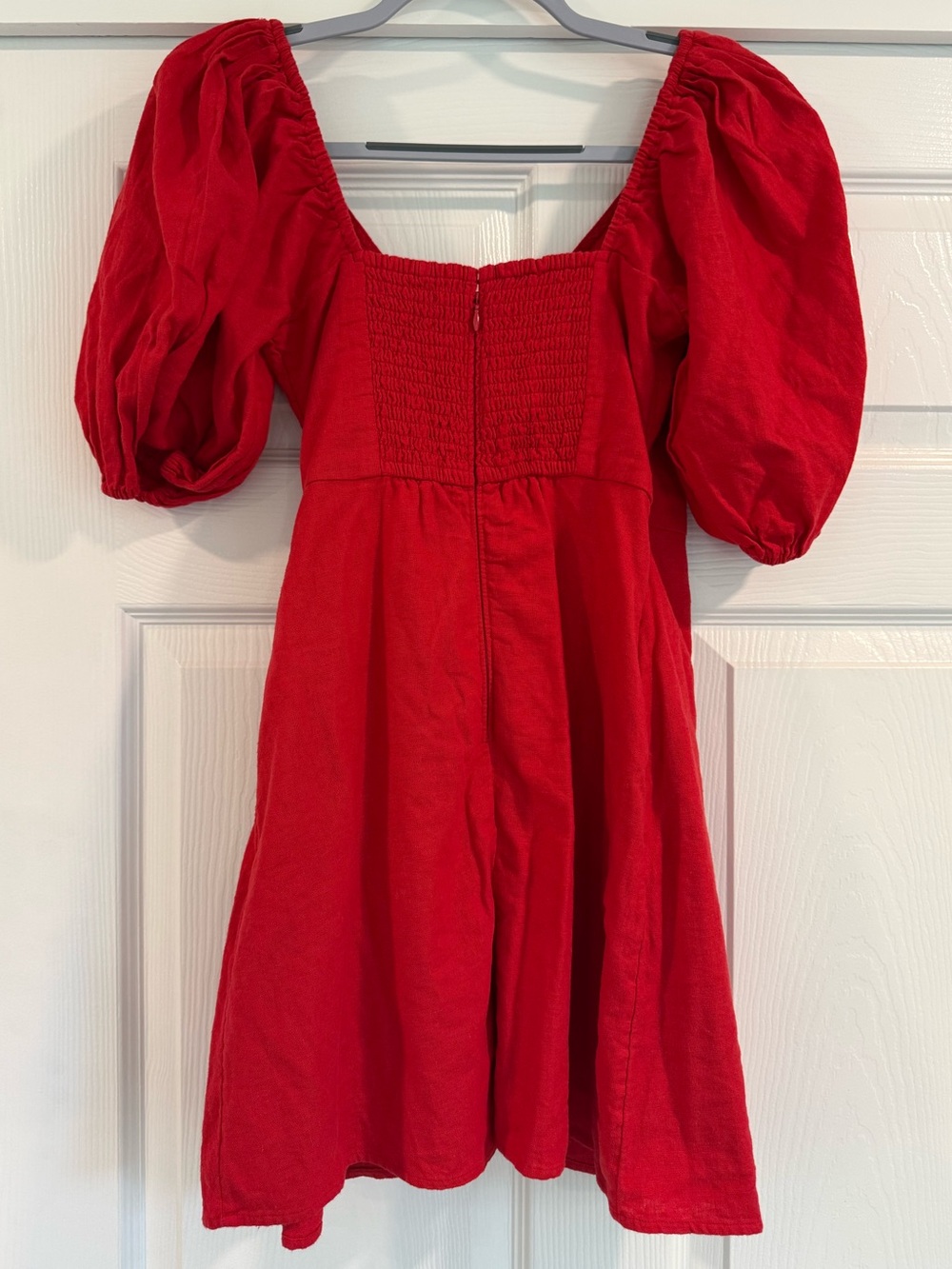 Abercrombie & Fitch Linen Red Puff-Sleeve Wrap Dress - Picture 3 of 7